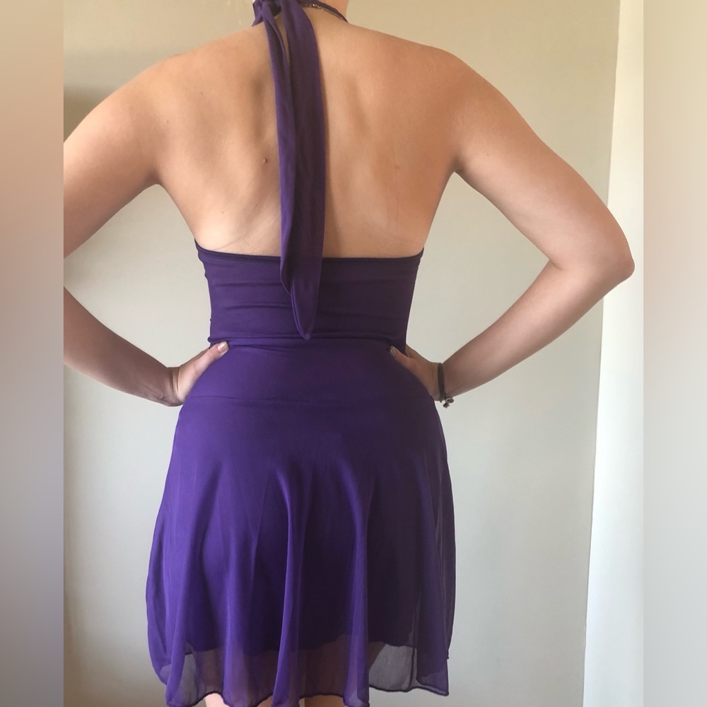 Stunning purple dance costume silver sequins adult small